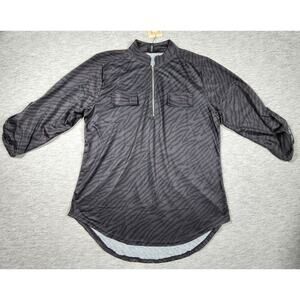 Zebra Print Roll Up 3/4 Sleeve Tunic V Neck Zip Up Pullover Shirt Womens Size XL
